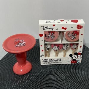 Disney Mickey & Minnie Cupcake Liners & Toppers set of 48 and Cupcake stand NWT